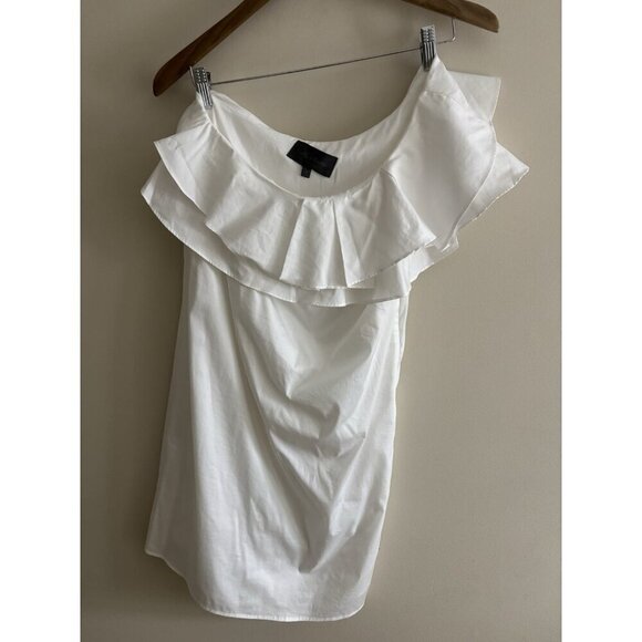 NWT Sunday in Brooklyn Anthropologie White Ruffle One Shoulder Mini Dress Sz S - Picture 1 of 11